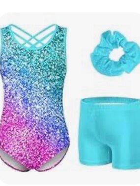 Idgreatim Girls Gymnastic Leotard Dance Outfit w/ Removable Shorts & Hair size 8
